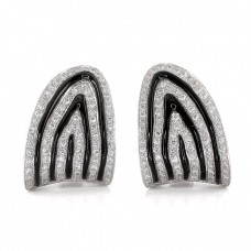 Cercei statement retromoderniști din aur alb 18k decorați cu diamante naturale 2.10 ct și email | Italia cca. 1985  Cercei statement retromoderniști din aur alb 18k decorați cu diamante naturale 2.10 ct și email | Italia cca. 1985