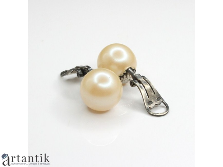 Cercei Perle Solitaire Clips Argint Perle Faux Italia Anii 30
