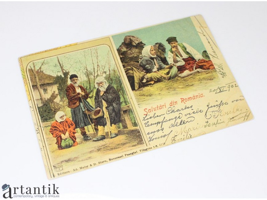 Spectacular Gutter host carte poștală - anul 1902 -Salutări din România - circulată internațional