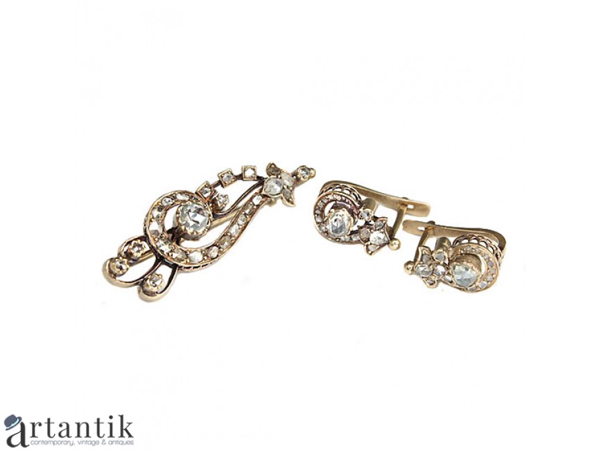 waterfall ambition entry set bijuterii victoriene - brosa & cercei - aur si diamante 1.7 ctw - cca 1850 Marea Britanie waterfall ambition entry set bijuterii victoriene - brosa & cercei - aur si diamante 1.7 ctw - cca 1850 Marea Britanie