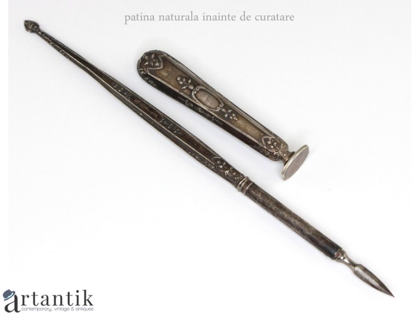Associate console nut sigiliu de corespondenta si toc de scris - argint - cca 1870 atelier Boyer Callot - Franta Associate console nut sigiliu de corespondenta si toc de scris - argint - cca 1870 atelier Boyer Callot - Franta