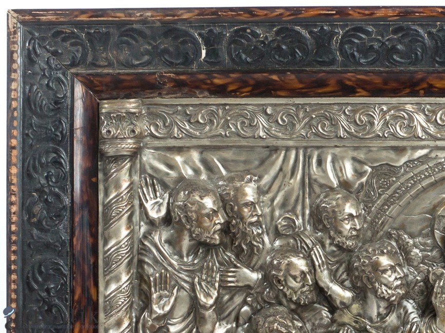 Vechi Tablou Religios In Basorelief De AlamÄƒ ArgintatÄƒ Cina Cea De TainÄƒ